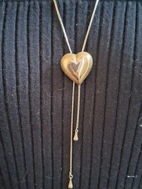 Gold Heart Lariat Necklace - Elegant Heart Pendant